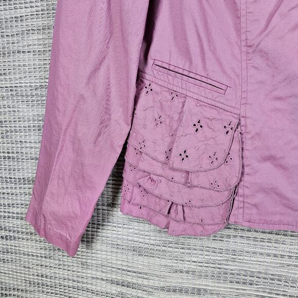 LOGO By Lori Goldstein Women Small Purple Eyelet Ruffle Full Zip Shacket Jacket - Picture 11 of 15